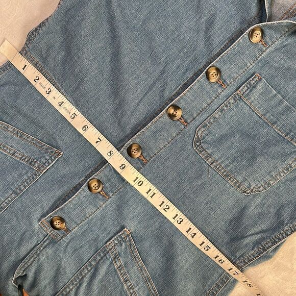 Denim Short Sleeve Button-Up Jumpsuit Stretch Jogger Style - Picture 7 of 11